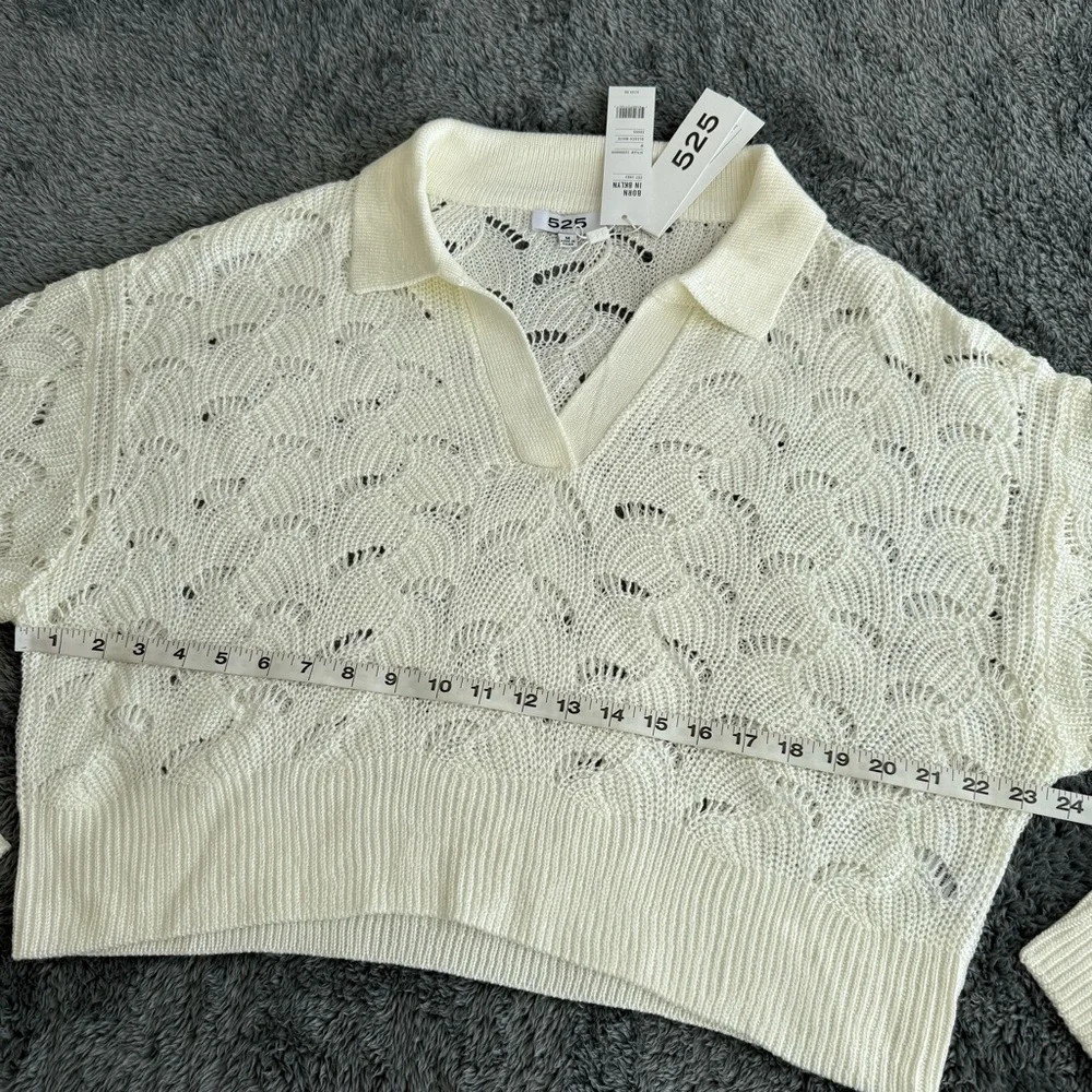525 America Women's See-Through Collared Sweater, Loose Knit Sweater, Cream, M - Picture 4 of 8